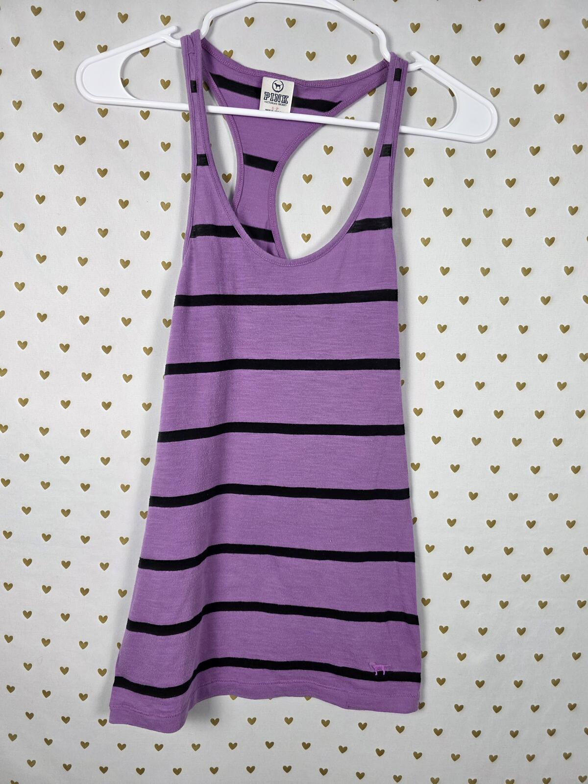 Victorias Secret PINK Vintage y2k Purple Striped tank top Muscle Tee SMALL