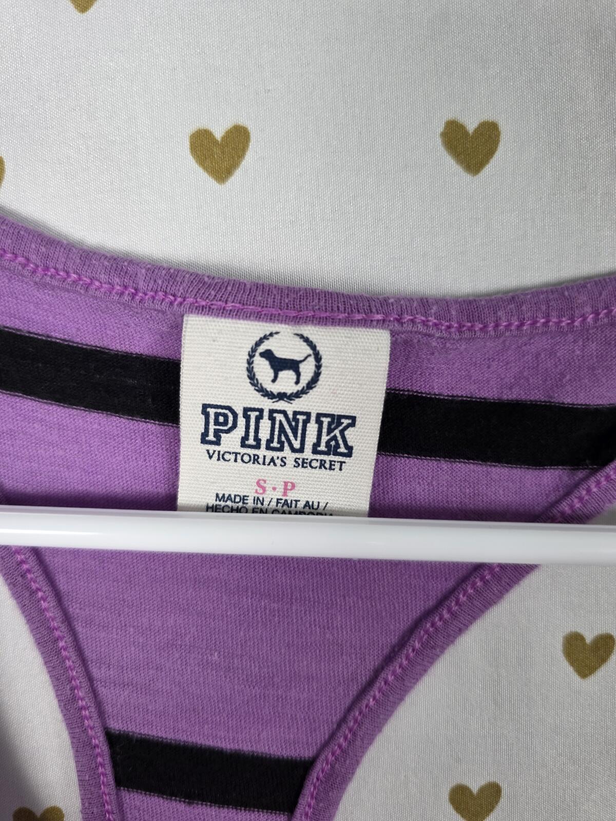 Victorias Secret PINK Vintage y2k Purple Striped tank top Muscle Tee SMALL