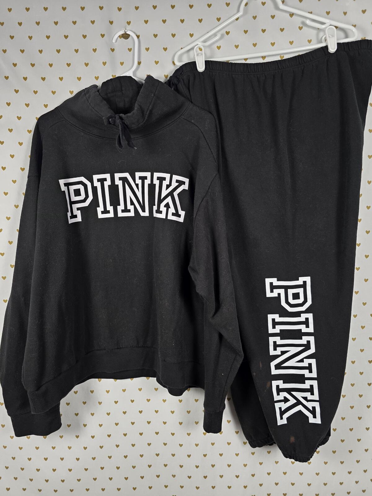 Victorias Secret Pink Block Logo Slouchy Sweater Sweatpants SET Joggers 2XL XXL
