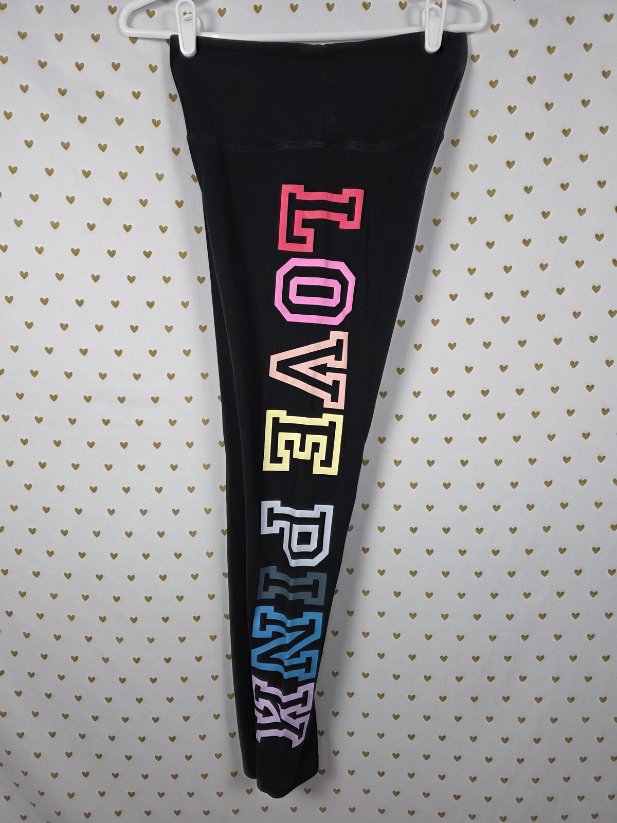 Victorias Secret PINK LOVE Block Rainbow letter yoga pants leggings MEDIUM