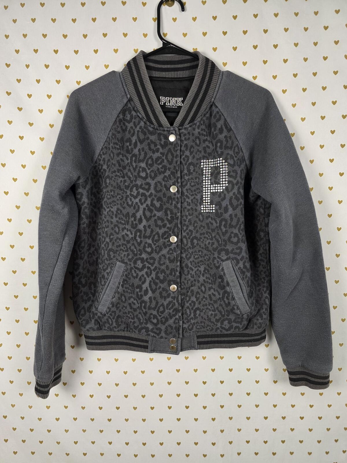 Victorias Secret Pink BLING CHEETAH LEOPARD Logo Varsity Bomber MEDIUM