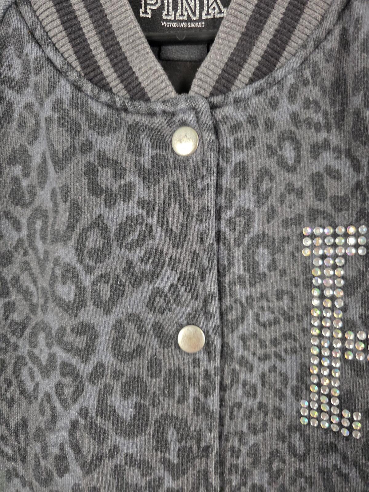 Victorias Secret Pink BLING CHEETAH LEOPARD Logo Varsity Bomber MEDIUM
