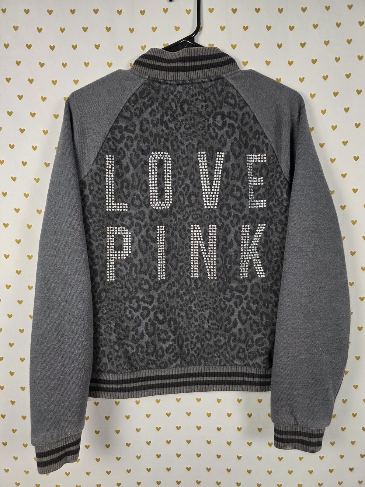 Victorias Secret Pink BLING CHEETAH LEOPARD Logo Varsity Bomber MEDIUM