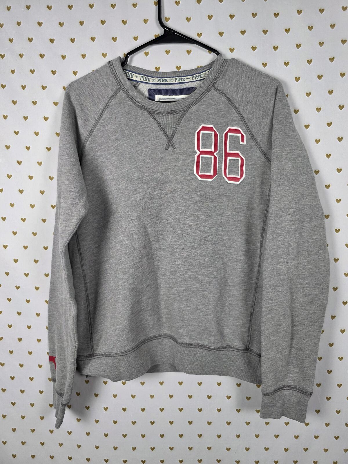 Victorias Secret Pink Vintage University 86 Grey Sweater Shirt y2k MEDIUM