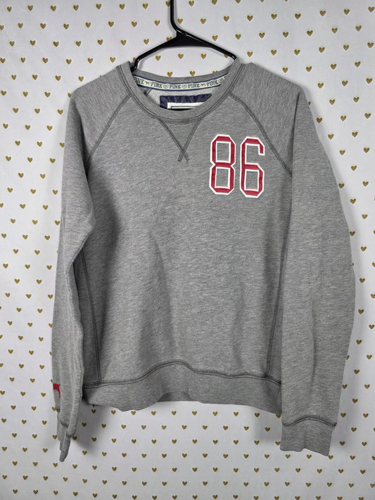 Victorias Secret Pink Vintage University 86 Grey Sweater Shirt y2k MEDIUM