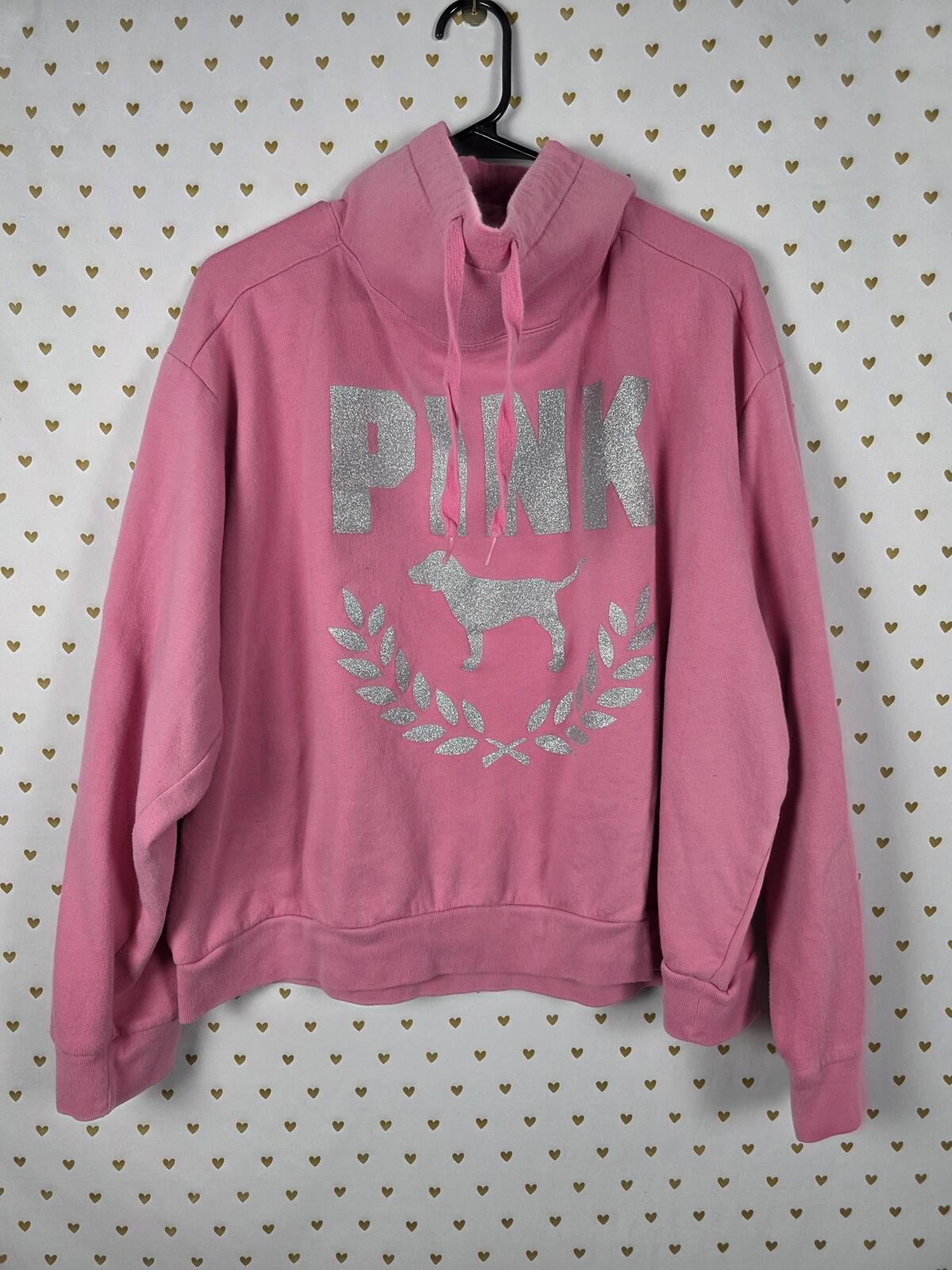 Victorias Secret Pink Glitter Logo Bling Slouchy Sweater shirt 2XL XXL