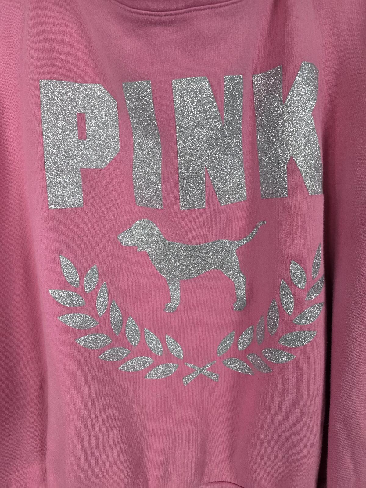 Victorias Secret Pink Glitter Logo Bling Slouchy Sweater shirt 2XL XXL