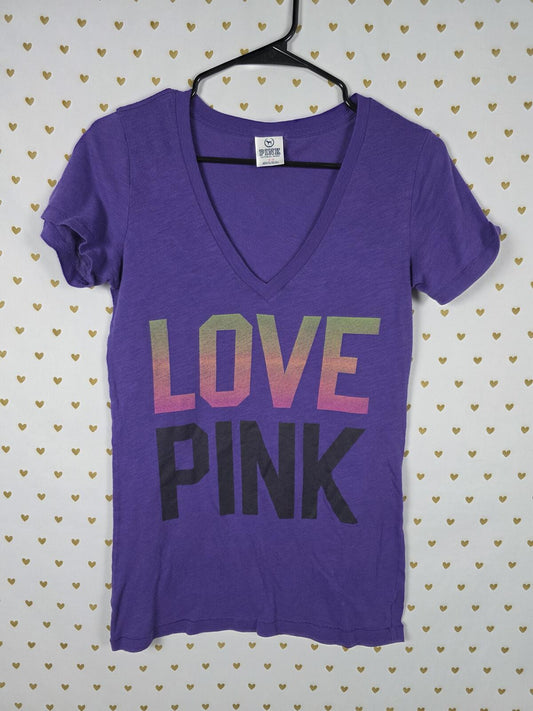 Victorias Secret PINK Vintage y2k SMALL Cotton V neck Tee shirt