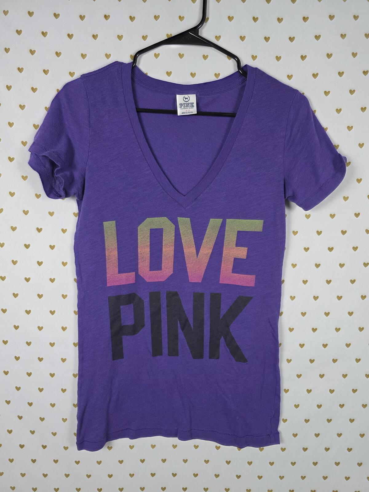 Victorias Secret PINK Vintage y2k SMALL Cotton V neck Tee shirt