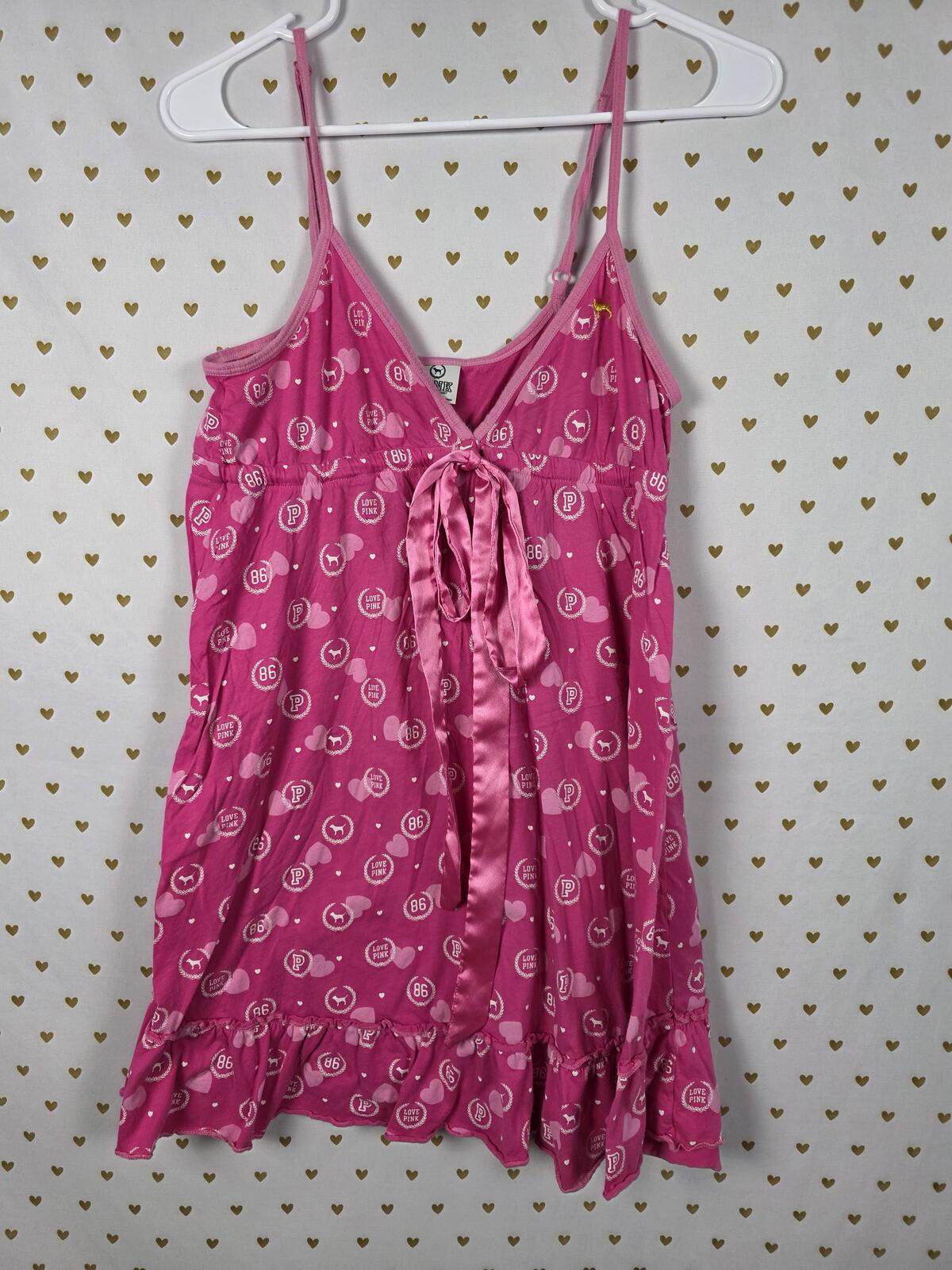 Vintage Victoria's Secret PINK Sundress Love 86 Dog Logo Y2K Ruffle M Dress