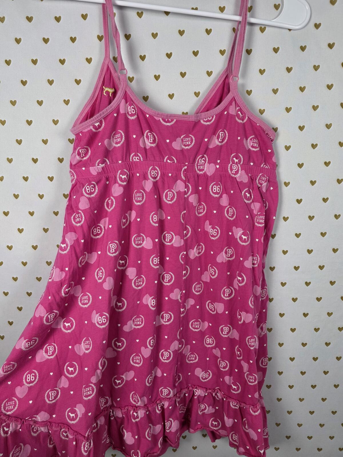 Vintage Victoria's Secret PINK Sundress Love 86 Dog Logo Y2K Ruffle M Dress