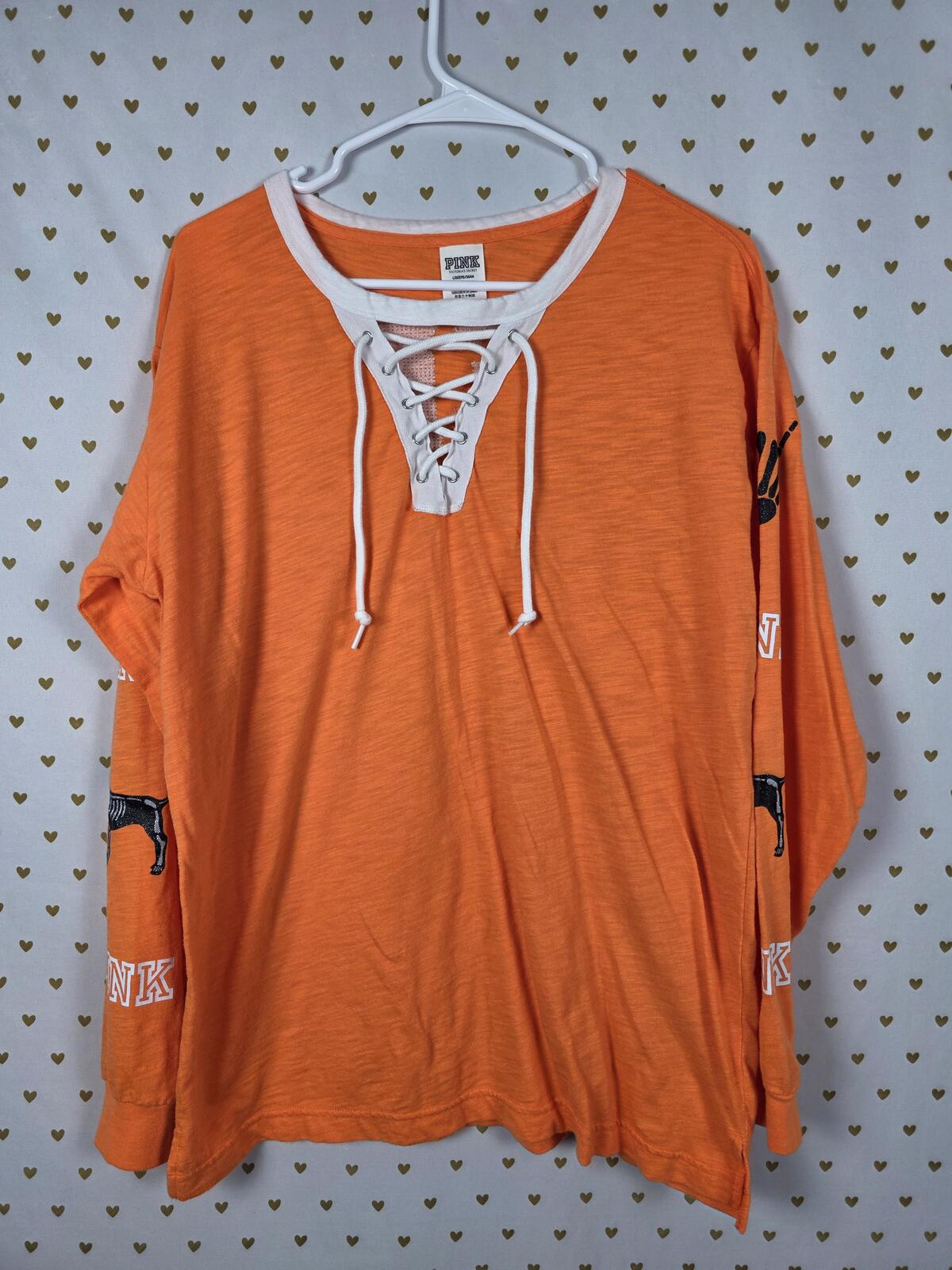 Victorias Secret PINK HTF HALLOWEEN Here for the BOOS BLING Tee Lace front LARGE