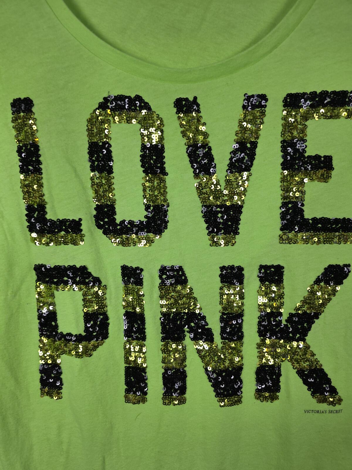 Victorias Secret PINK BLING Striped Neon Sequined vintage Tee shirt SMALL