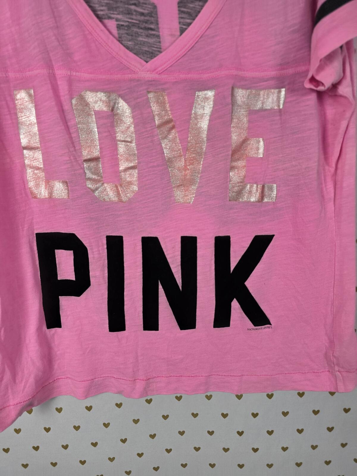 Victorias Secret PINK  LOVE Vintage V neck Tee Shirt MEDIUM Y2k