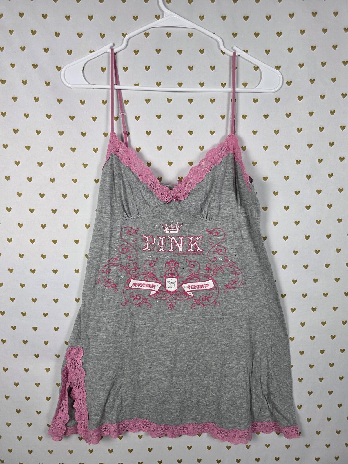 Victorias Secret PINK Vintage Lace Y2k babydoll Slip Dress Cotton Medium Bling