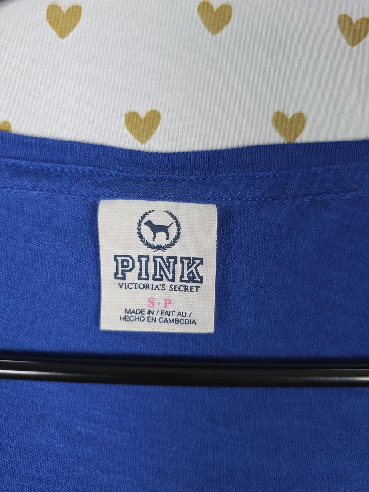 Victorias Secret PINK V Neck Blue Vintage 86 Tee Shirt Y2k Bling Snake Print SM
