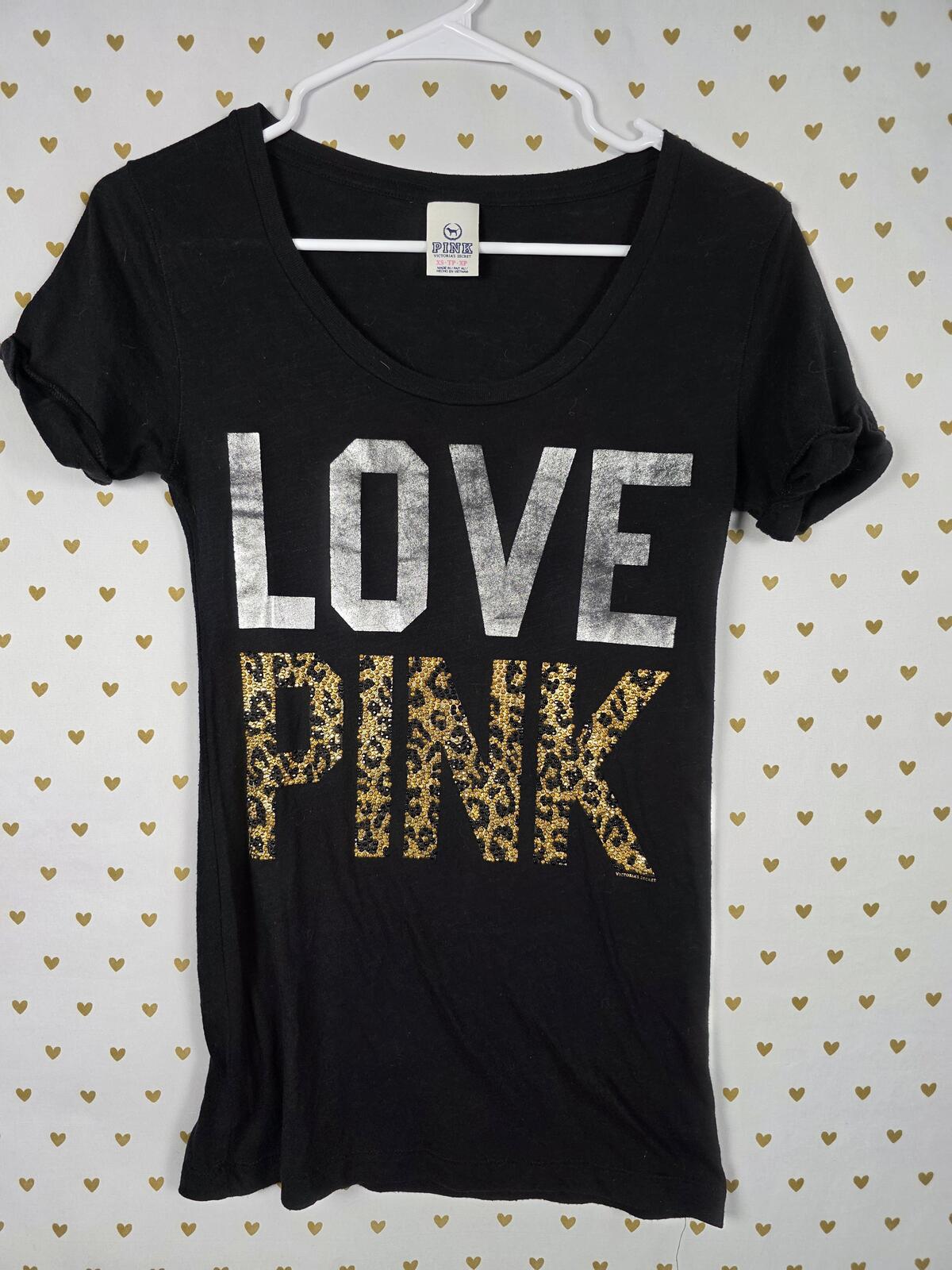 Victorias Secret PINK Rare HTF Vintage LEOPARD CHEETAH Logo Bling Tee Shirt XS