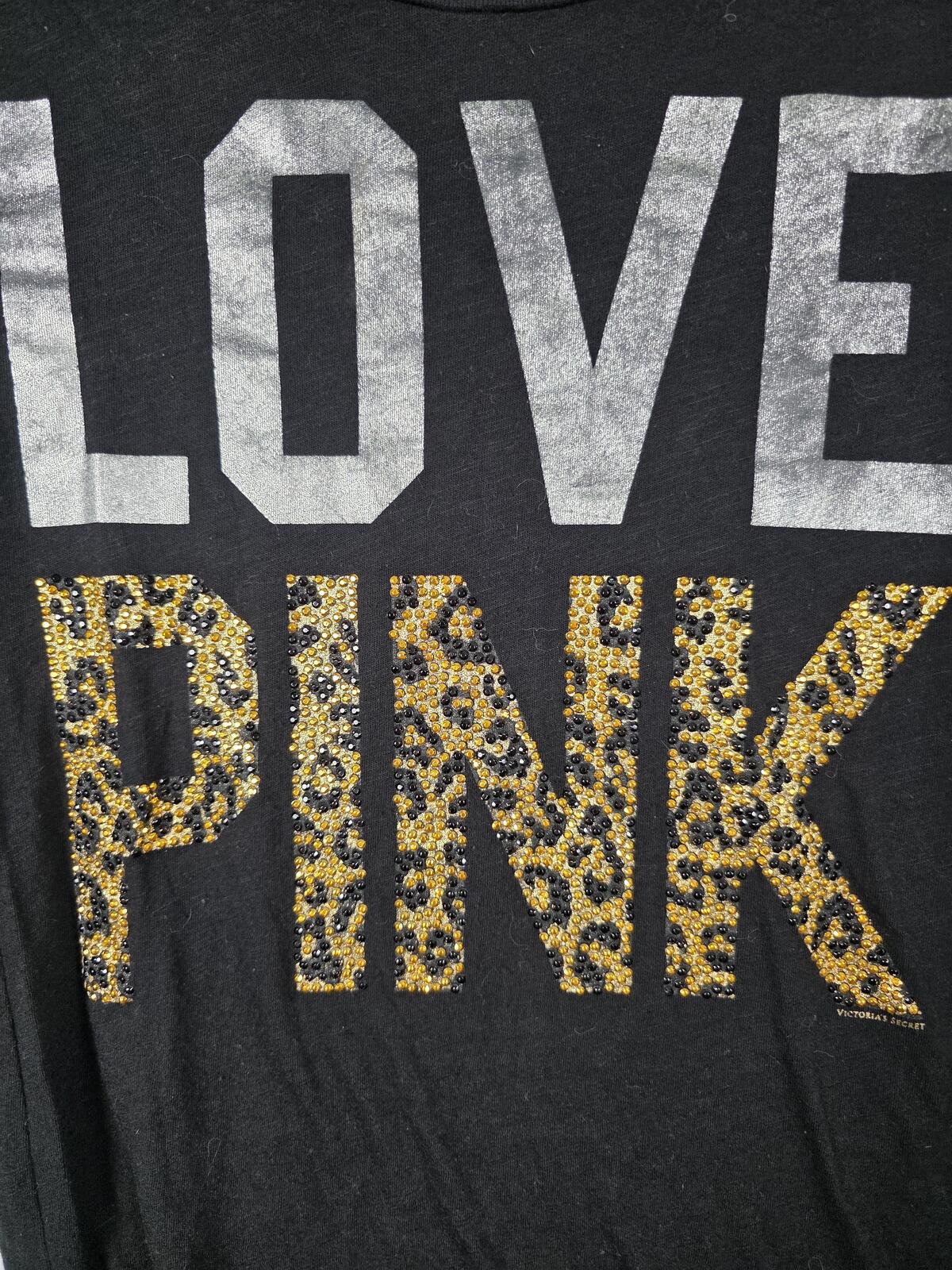 Victorias Secret PINK Rare HTF Vintage LEOPARD CHEETAH Logo Bling Tee Shirt XS