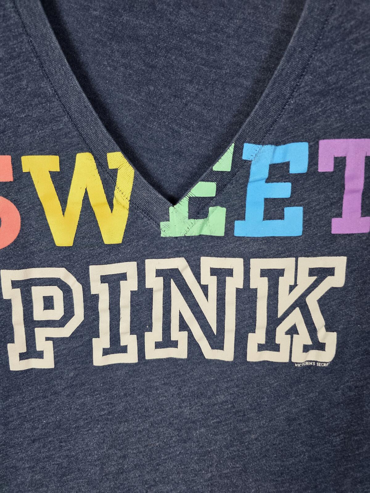Victorias Secret PINK SWEET Vintage Y2k Rainbow V neck Tee shirt Small Cotton