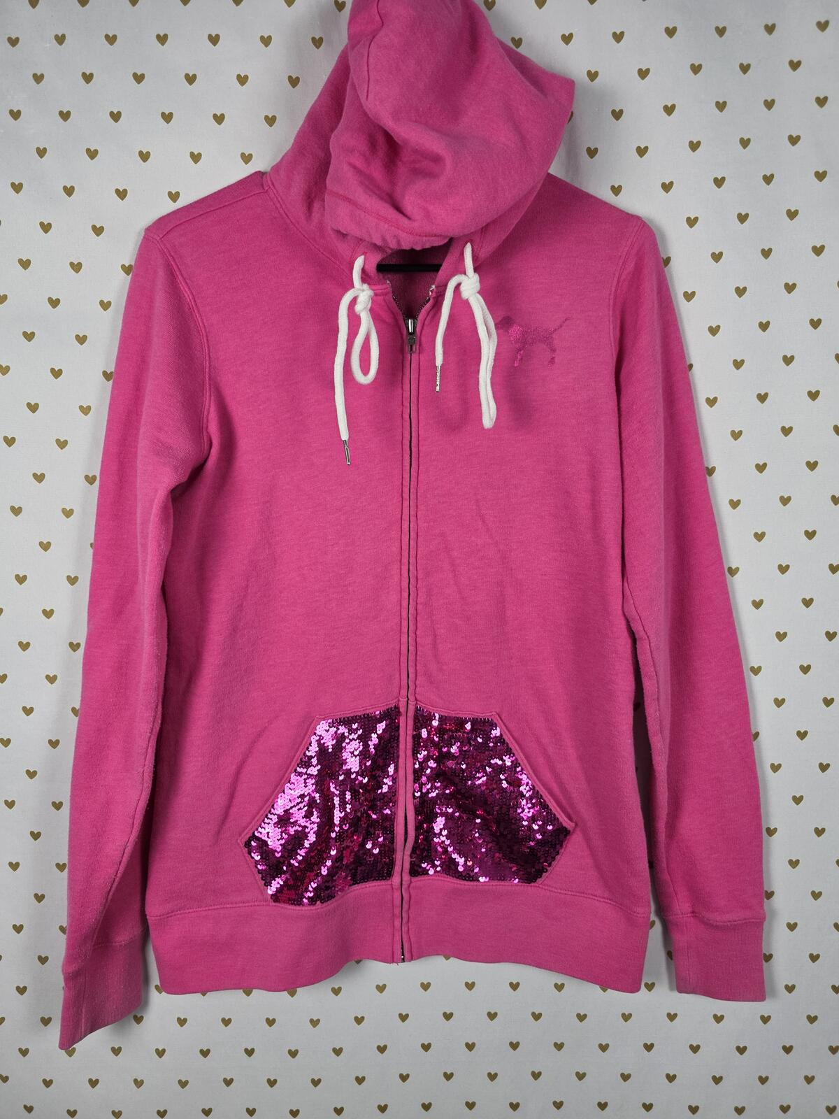 Victorias Secret Pink BlING Love Vintage y2k Sequined Hoodie Jacket Full ZIp S
