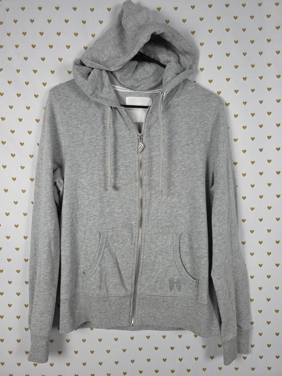 Victorias Secret  BLING Studded WINGS full zip Hoodie Jacket Grey LARGE