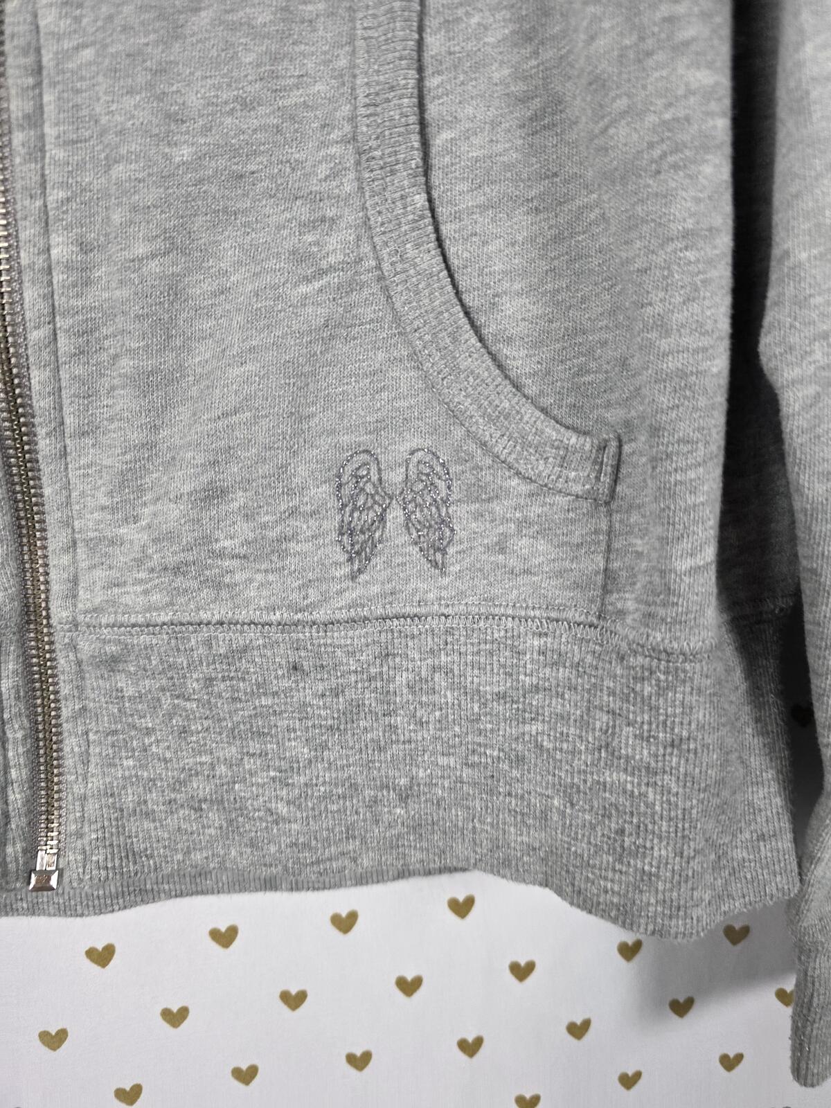 Victorias Secret  BLING Studded WINGS full zip Hoodie Jacket Grey LARGE