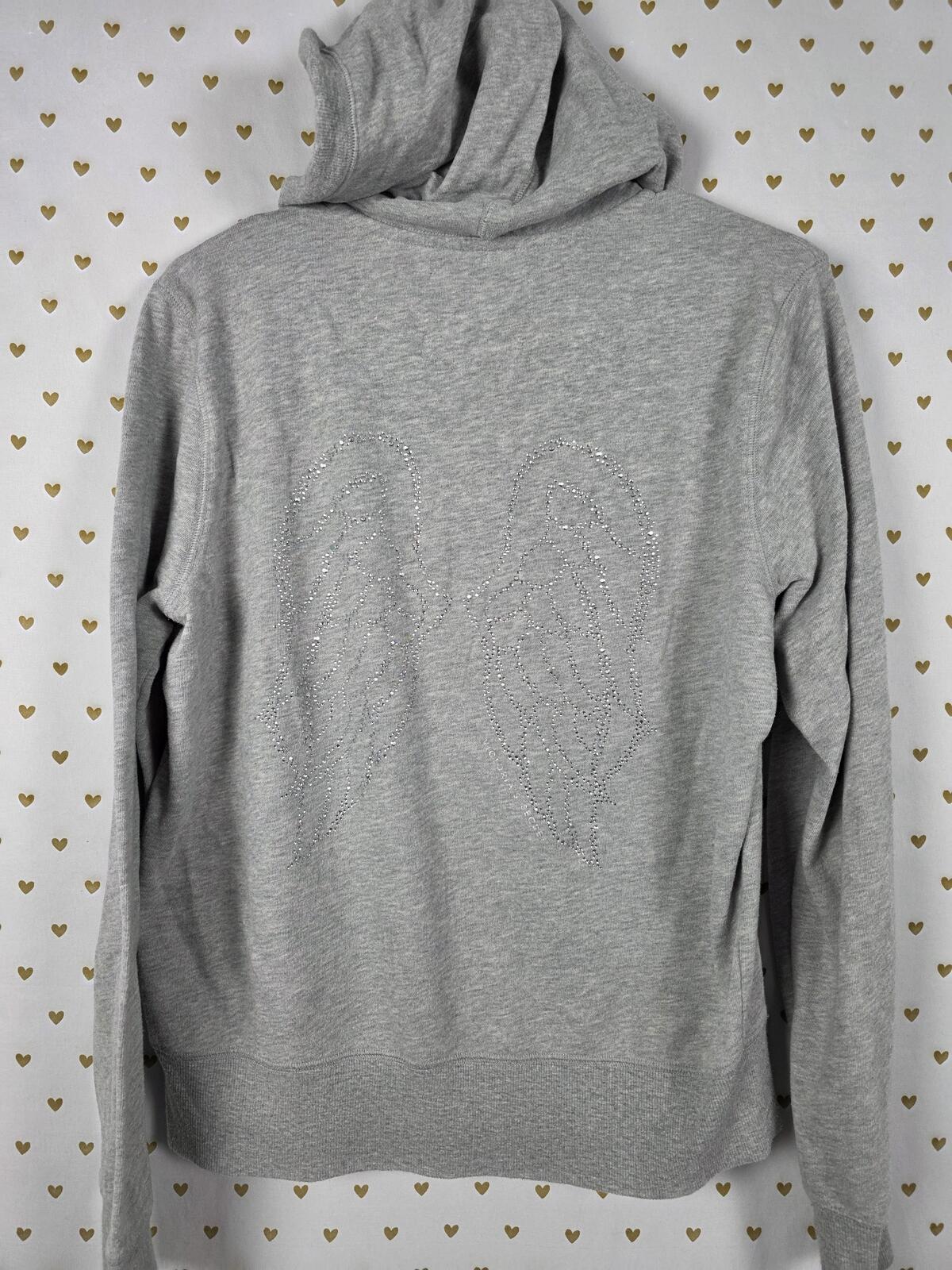 Victorias Secret  BLING Studded WINGS full zip Hoodie Jacket Grey LARGE