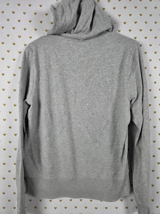 Victorias Secret  BLING Studded WINGS full zip Hoodie Jacket Grey LARGE