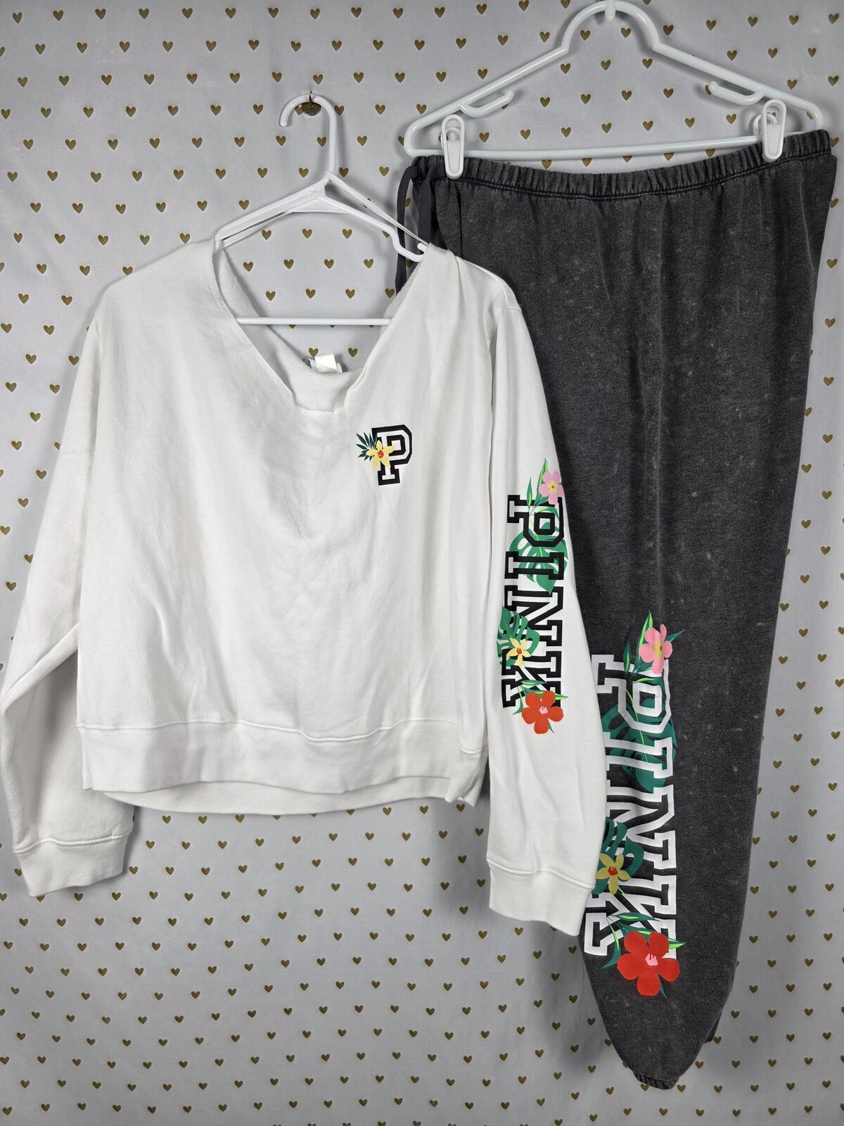 Victorias Secret Pink Vintage Hawaiian xl XXL slouchy sweater sweatpants SET