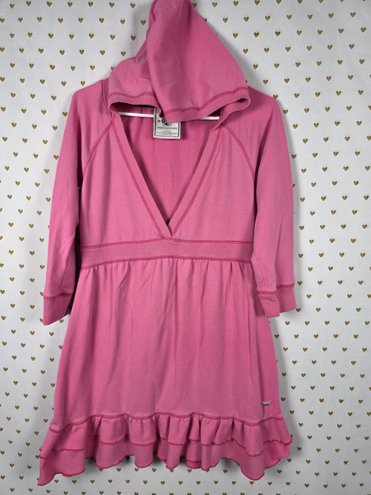 Victorias Secret PINK Vintage y2k Hooded Ruffle V neck Dress LARGE 2008