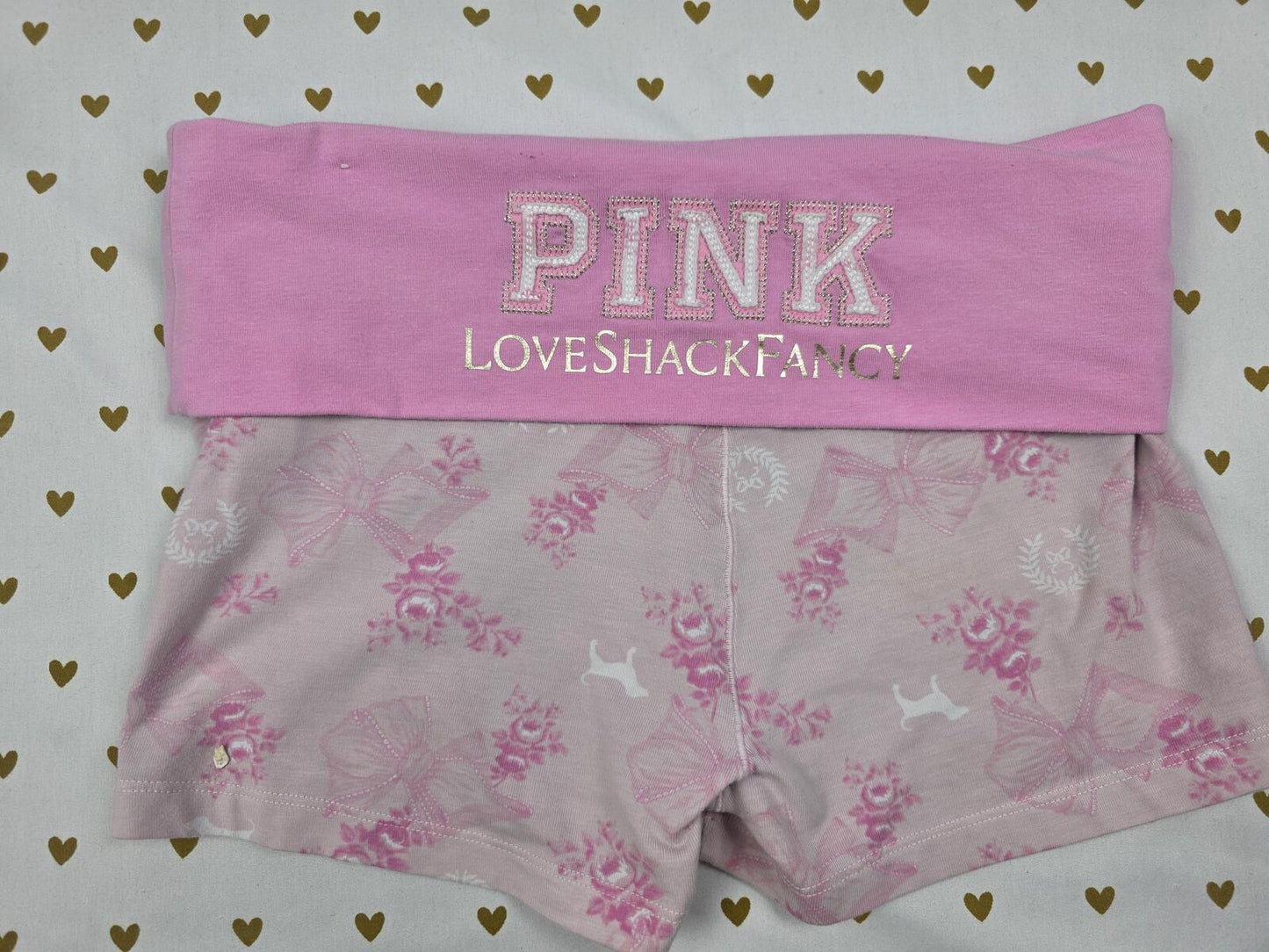 Victorias Secret PINK LOVESHACKFANCY Cute Foldover Yoga Shorts SMALL