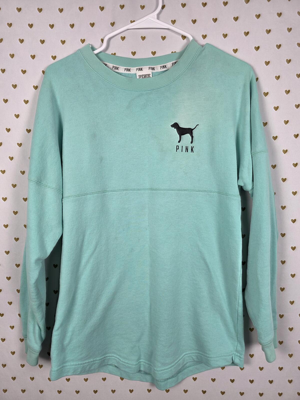 Victorias Secret Pink Leopard Cheetah Logo Sweater Shirt XS Oversized