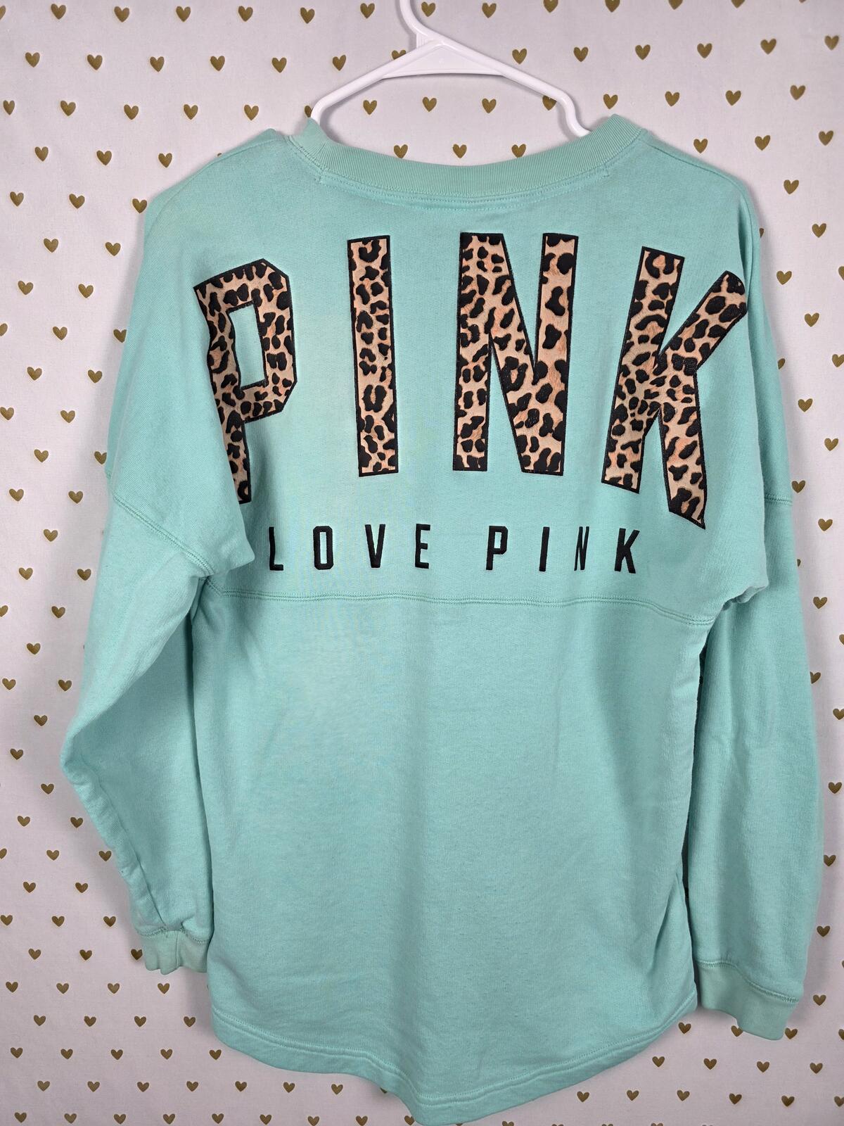 Victorias Secret Pink Leopard Cheetah Logo Sweater Shirt XS Oversized