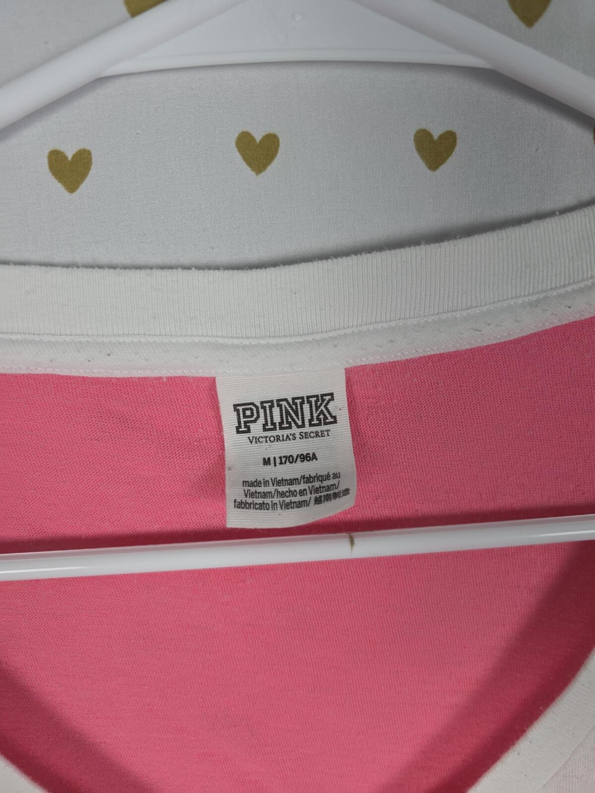 Victorias Secret PINK Oversized BLING Sequined V neck colorblock tee shirt MED