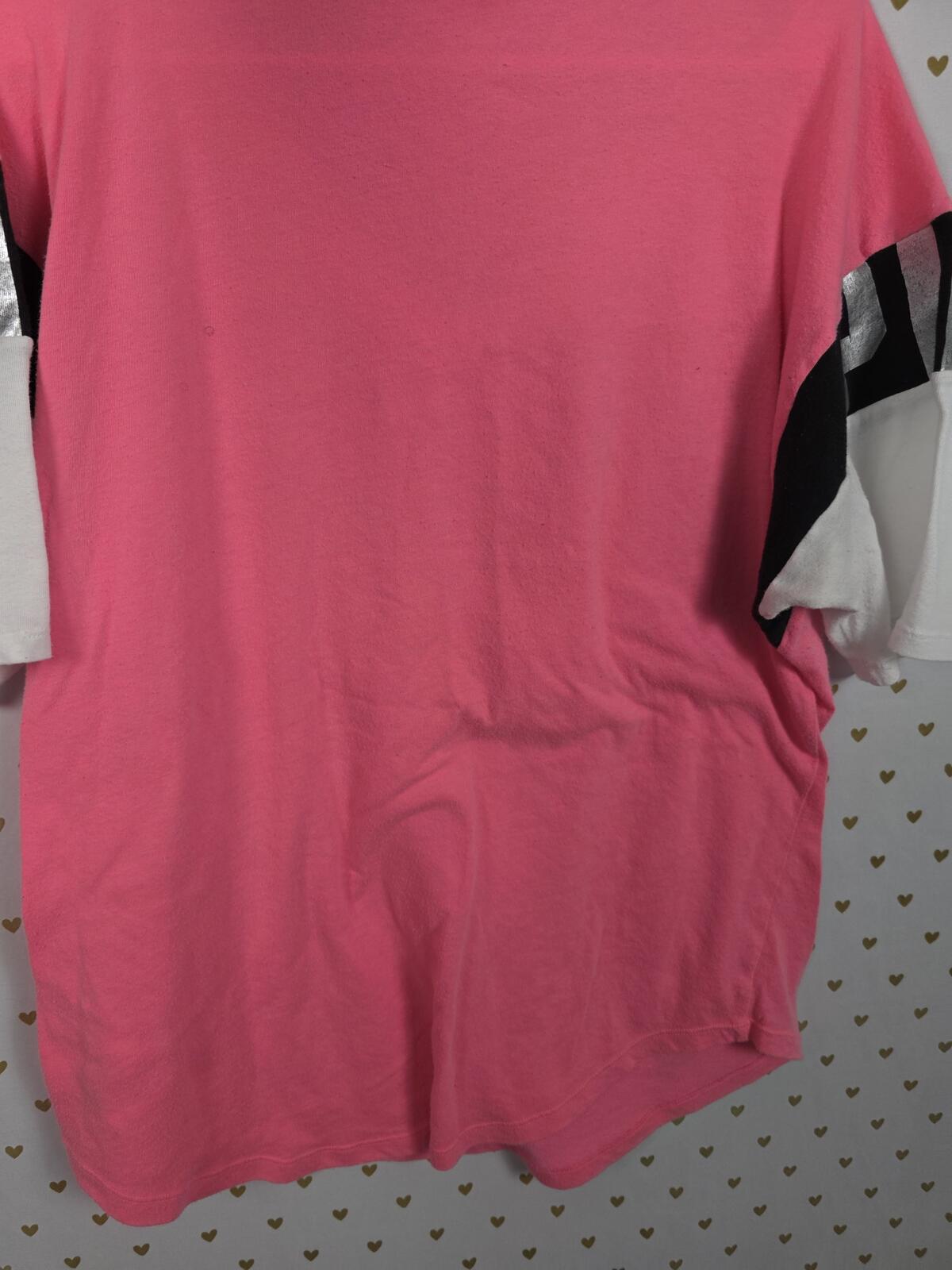 Victorias Secret PINK Oversized BLING Sequined V neck colorblock tee shirt MED