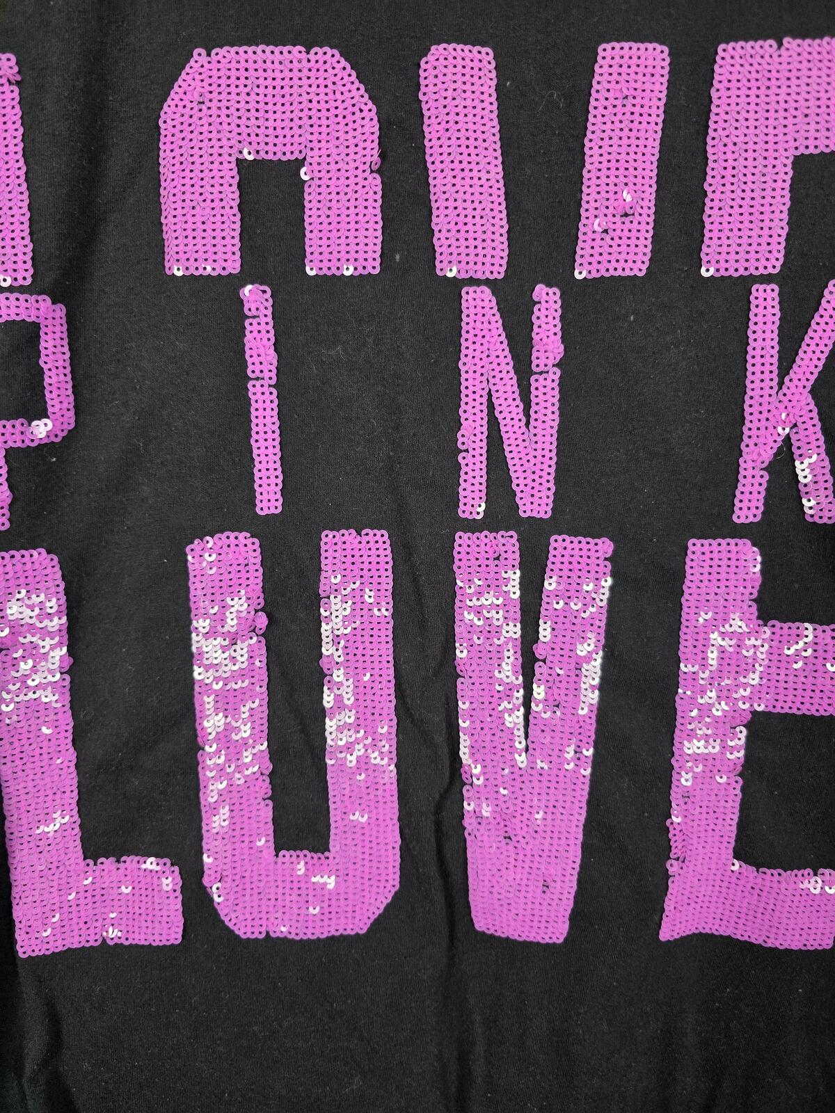 Victorias Secret PINK Vintage LOVE Bling Sequined Logo tee shirt MEDIUM