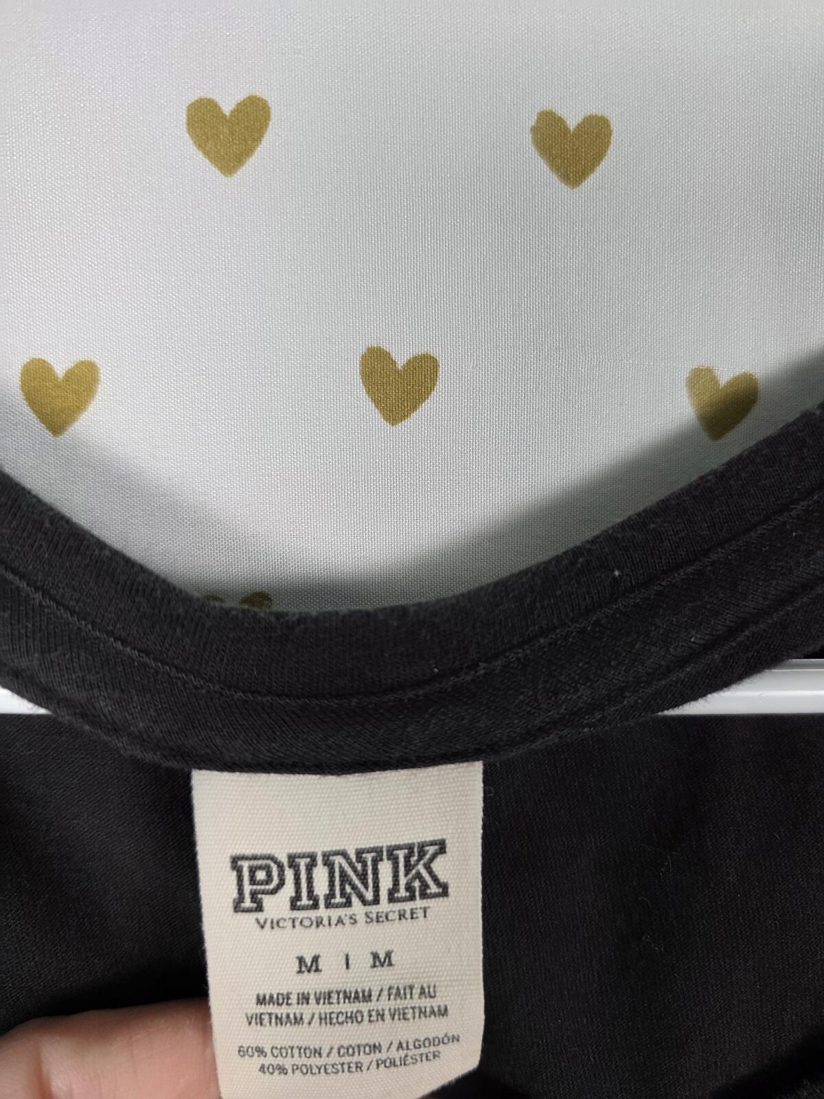 Victorias Secret PINK Vintage LOVE Bling Sequined Logo tee shirt MEDIUM