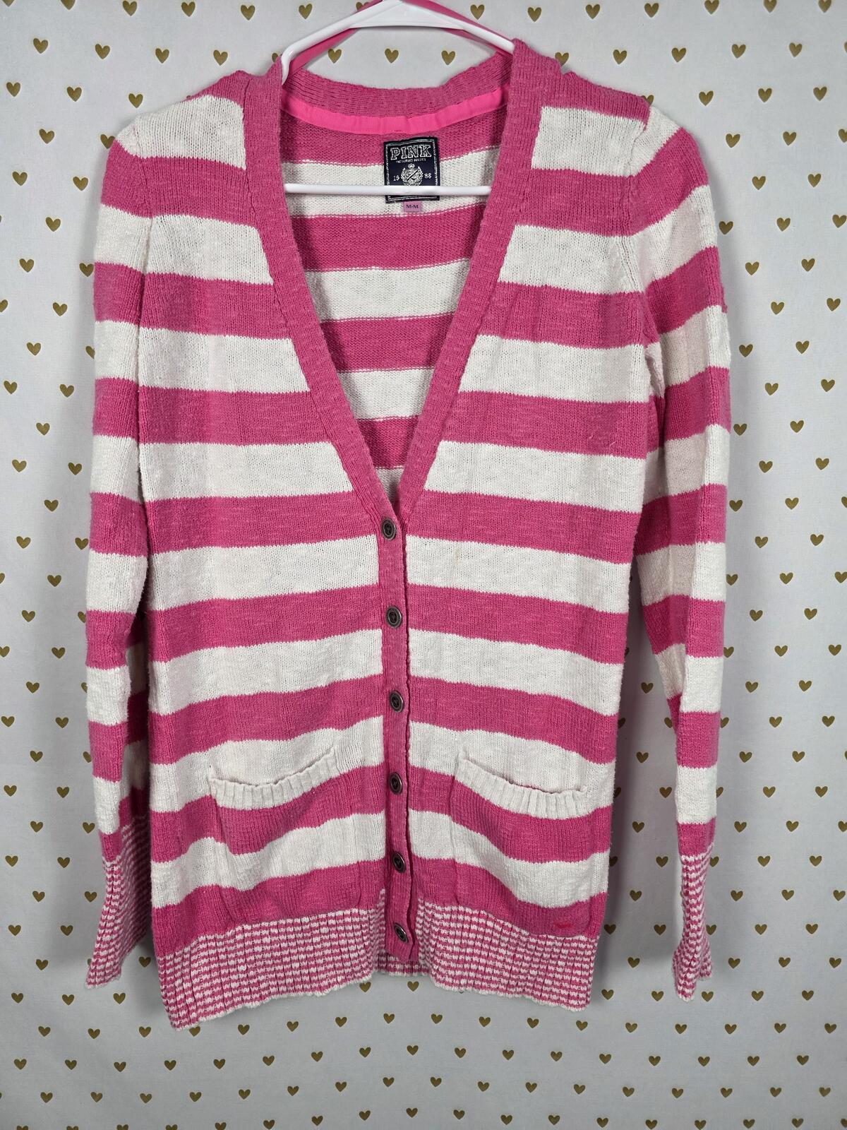 Victorias Secret Pink Vintage knit cardigan sweater long sleeve Striped y2k MED