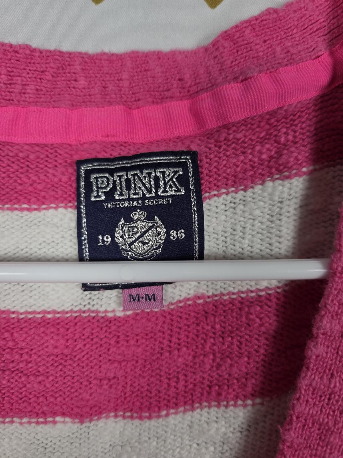 Victorias Secret Pink Vintage knit cardigan sweater long sleeve Striped y2k MED