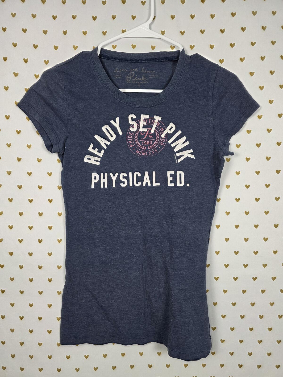 Victorias Secret READY SET PINK Phys Ed Tee shirt Vintage Y2k Blue SMALL tee