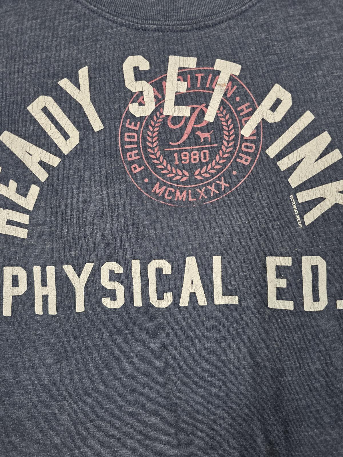 Victorias Secret READY SET PINK Phys Ed Tee shirt Vintage Y2k Blue SMALL tee