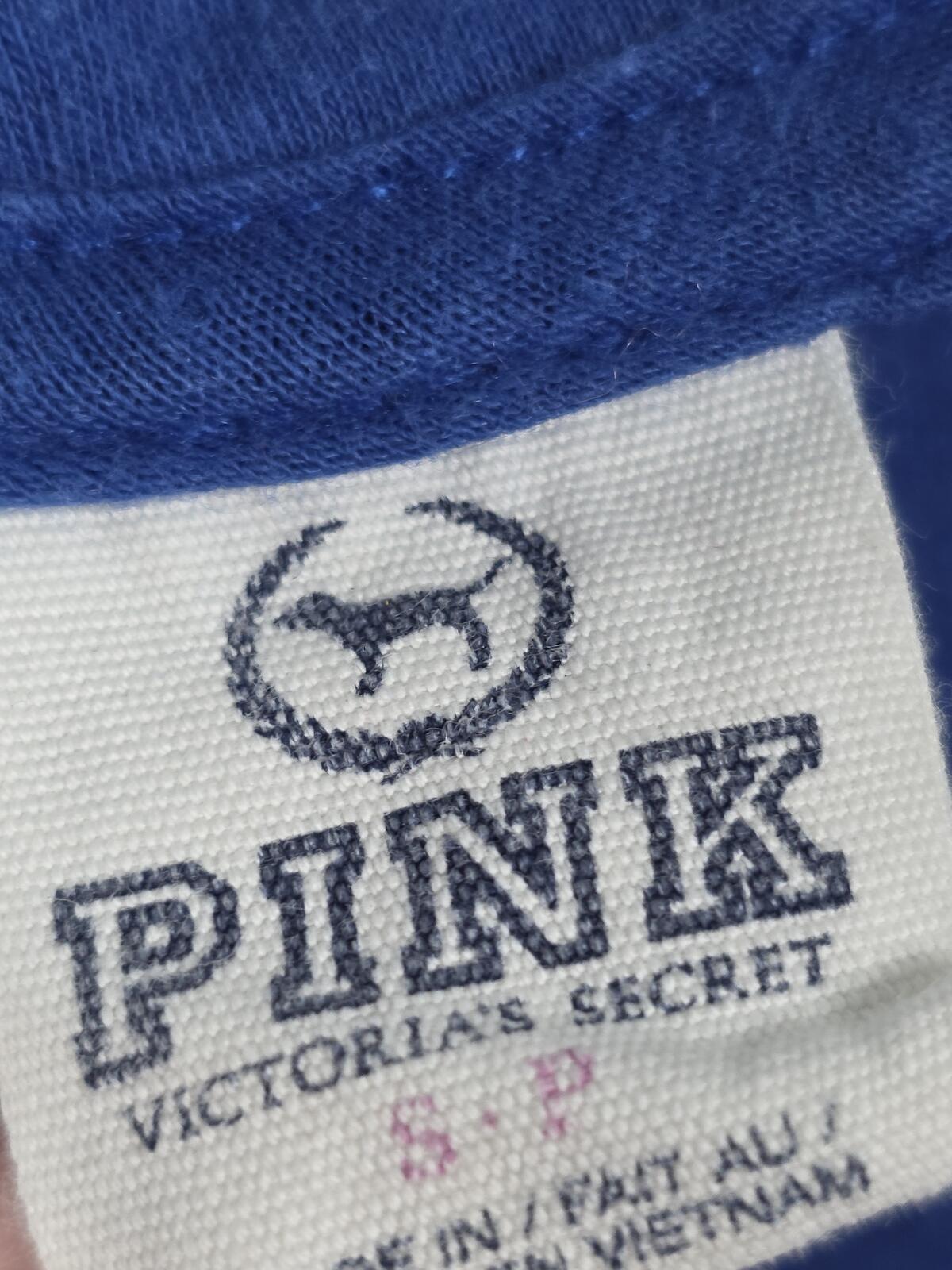 Victorias Secret PINK LOVE Vintage V neck Blue Y2k Tee shirt Small