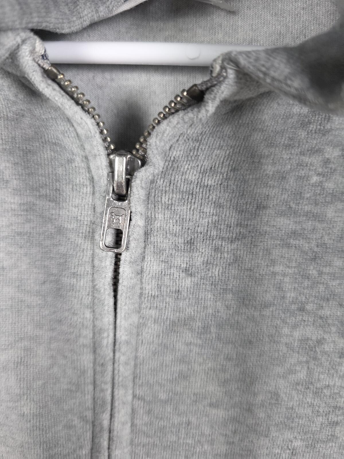 Victorias Secret Pink medium Grey VELOUR Bling LOVE Sequined Full Zip Jacket