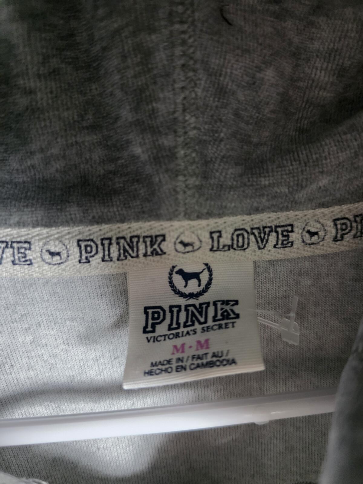 Victorias Secret Pink medium Grey VELOUR Bling LOVE Sequined Full Zip Jacket