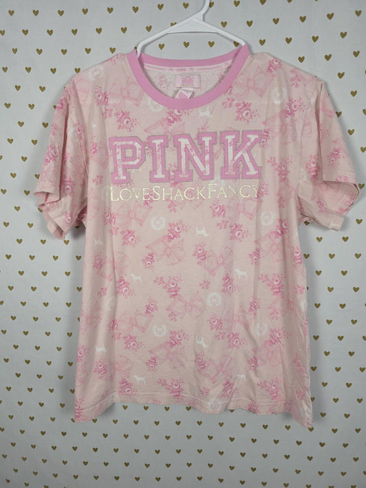 Victorias Secret PINK LOVESHACKFANCY Floral Campus Tee small  Logo Bows