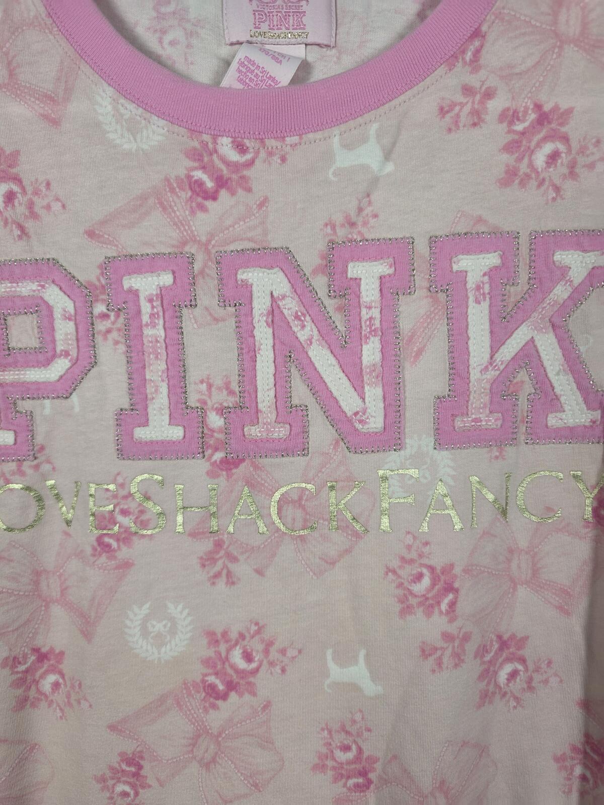 Victorias Secret PINK LOVESHACKFANCY Floral Campus Tee small  Logo Bows