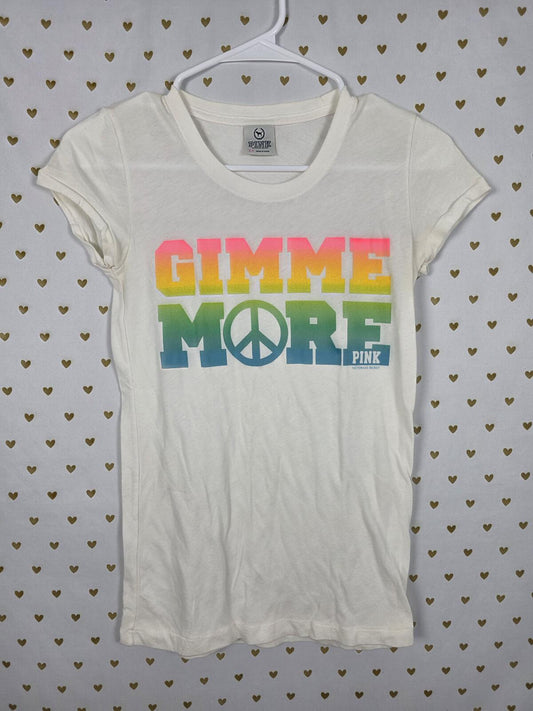 Victorias Secret PINK Vintage Collectors PEACE Rainbow GIMME MORE Tee Shirt XS