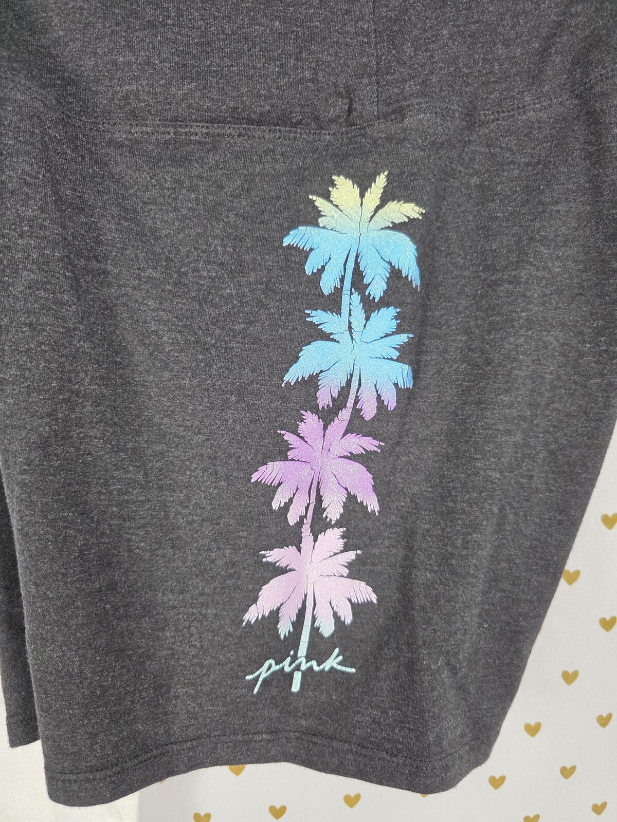 Victorias Secret Pink BLING PALM TREE SHINE TEE SHIRT Shorts SET GLITTER L MED