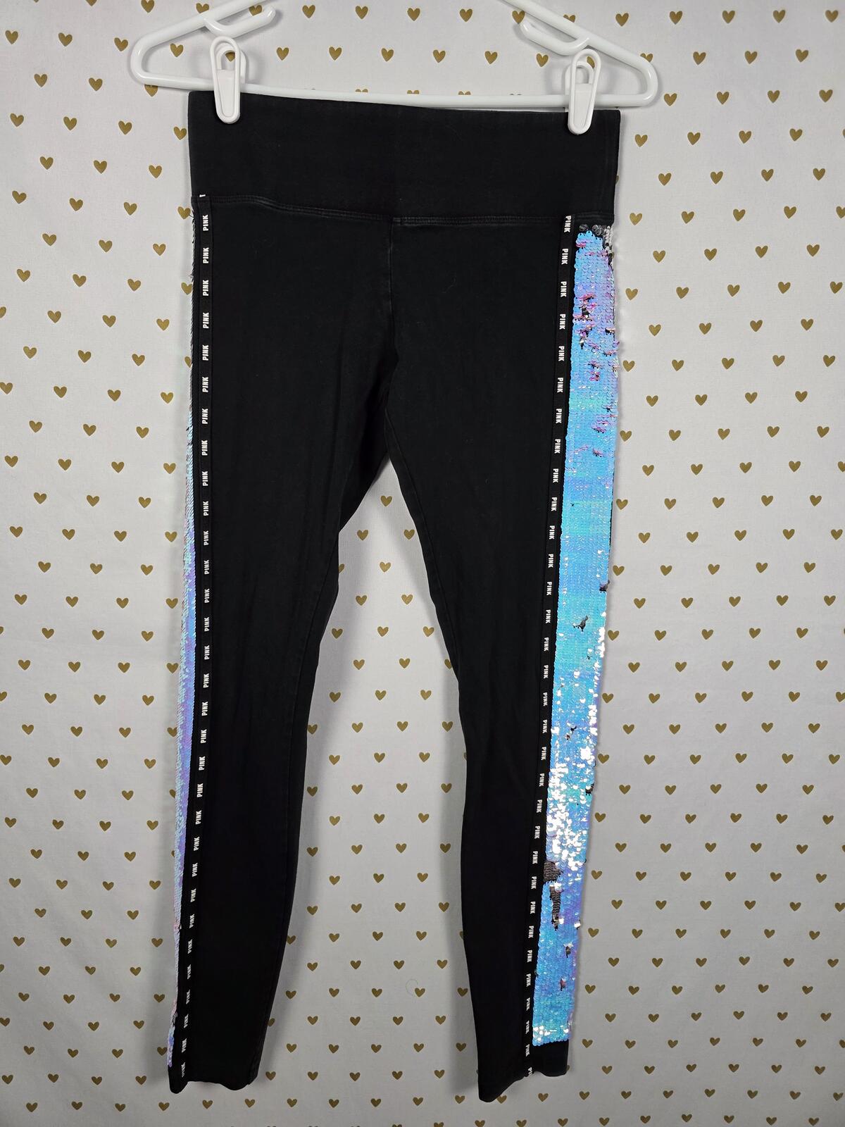 Victorias Secret PINK MERMAID Flip Bling Sequined SET S M Tee Yoga Pants HTF