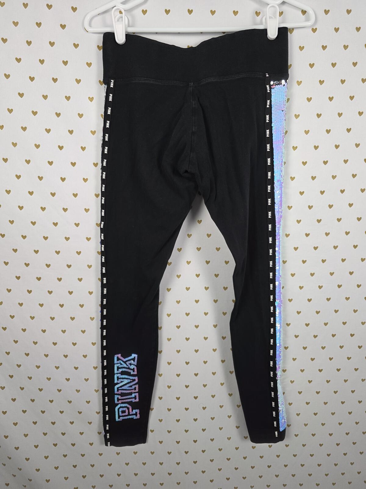 Victorias Secret PINK MERMAID Flip Bling Sequined SET S M Tee Yoga Pants HTF